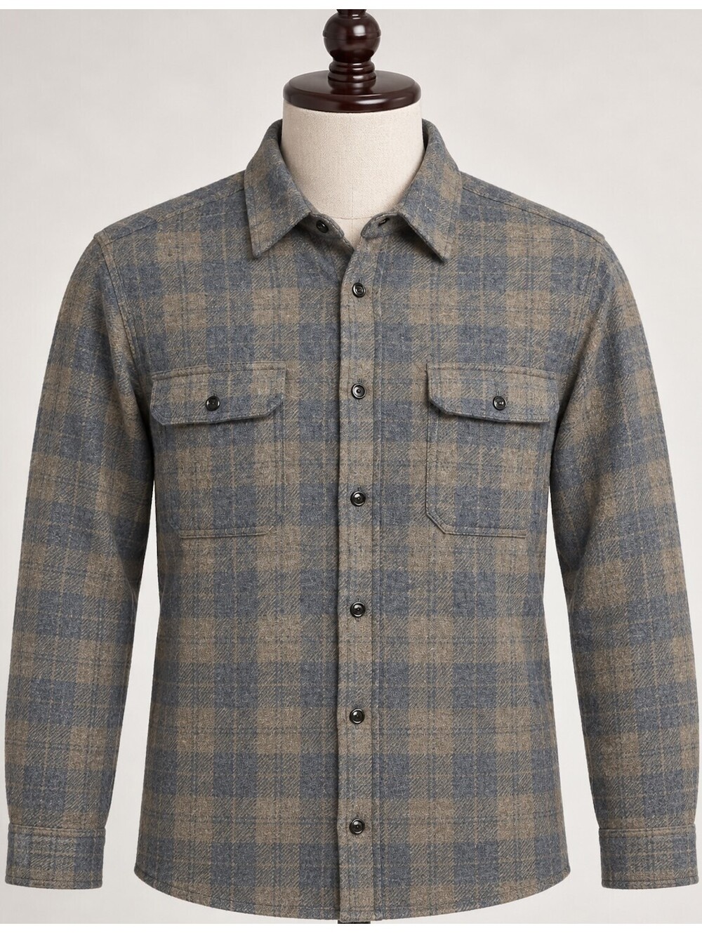 7 Diamonds Soft Stretch Medium Blue and Beige Plaid Button-2